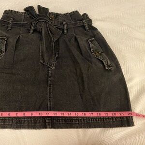 Black Denim Skirt with Belted Waist